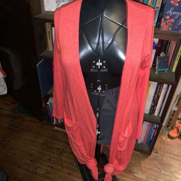 Lularoe coral pink S lightweight Sarah sweater duster with pockets - Picture 1 of 2